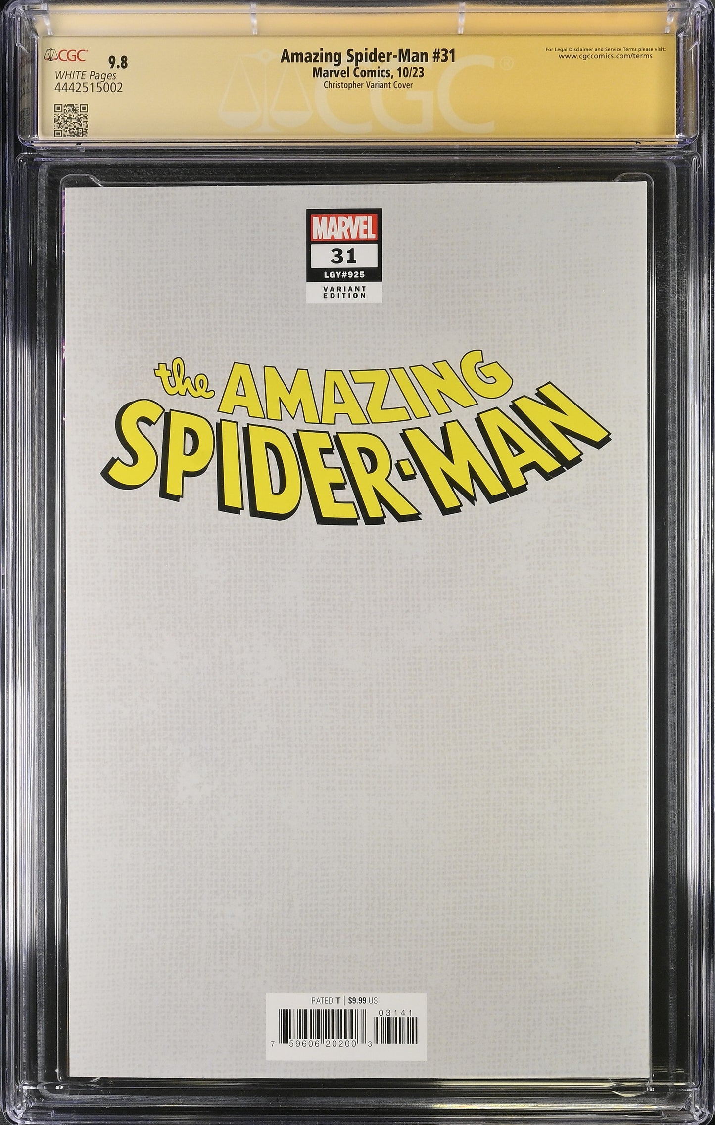 Amazing Spider-Man #31 Christopher Variant Cover - CGC Signature Series 9.8