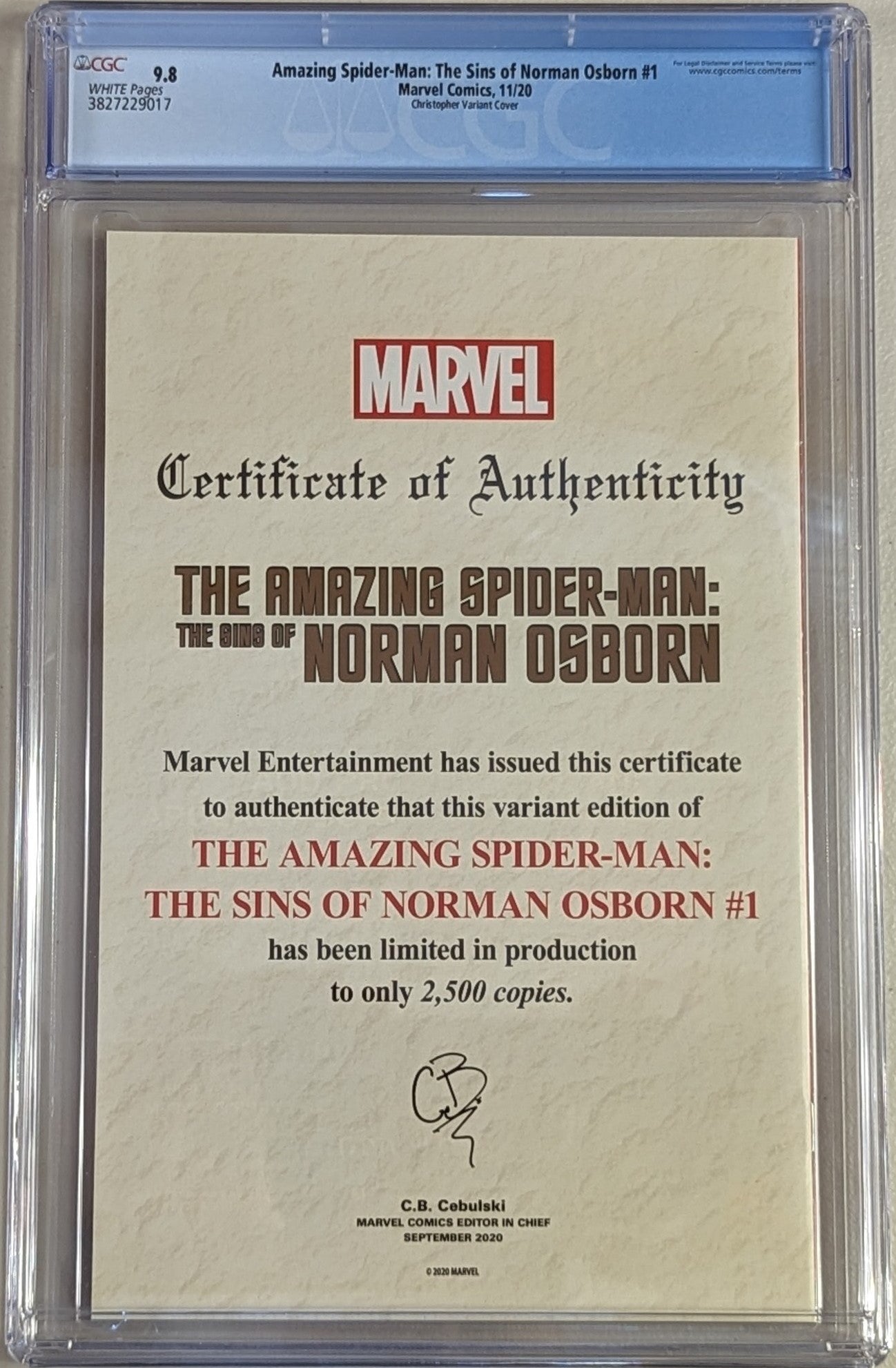 Amazing Spider-Man: The Sins of Norman Osborn #1 Christopher Variant Cover - CGC Graded 9.8