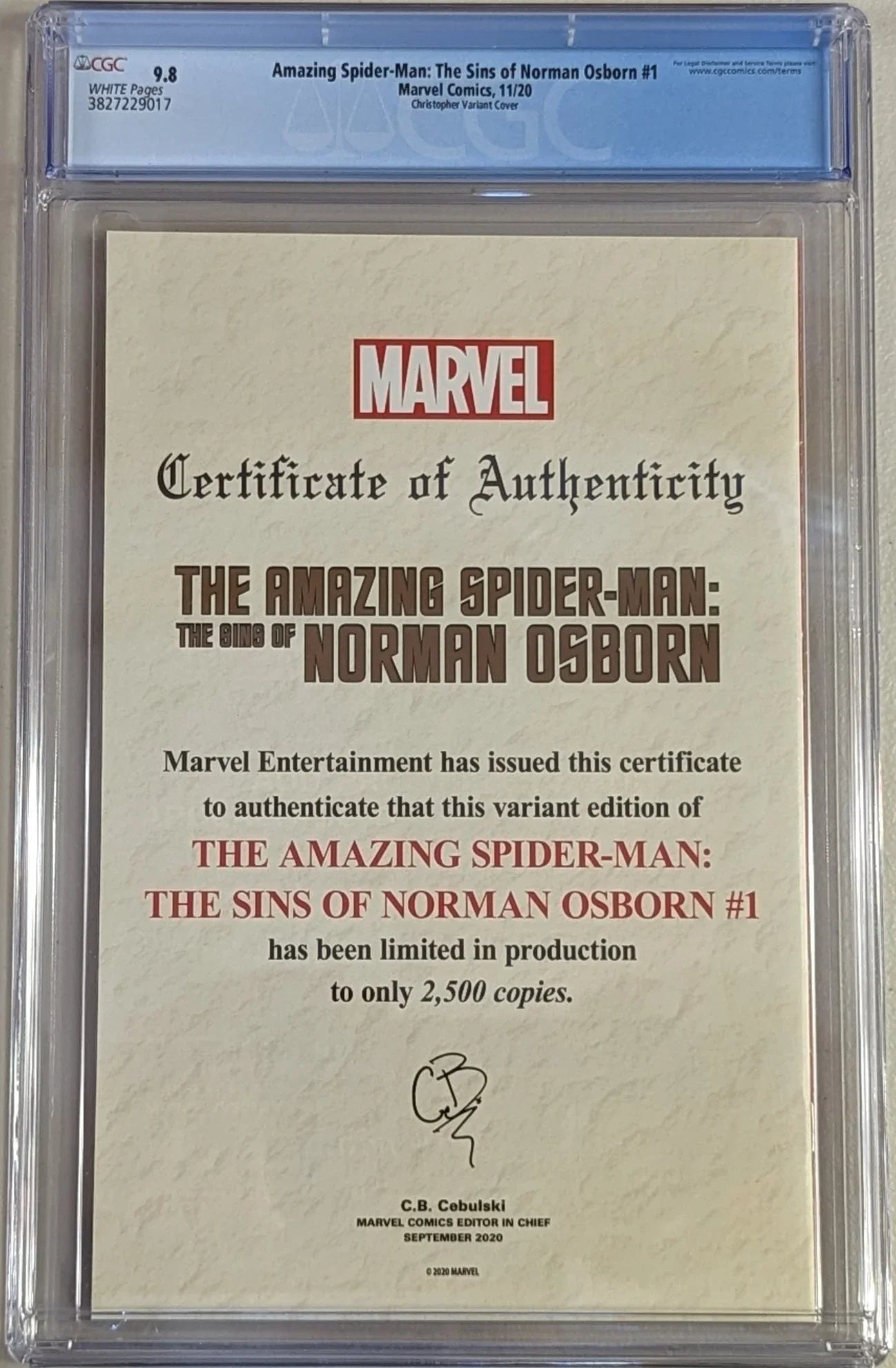 Amazing Spider-Man: The Sins of Norman Osborn #1 Christopher Variant Cover - CGC Graded 9.8
