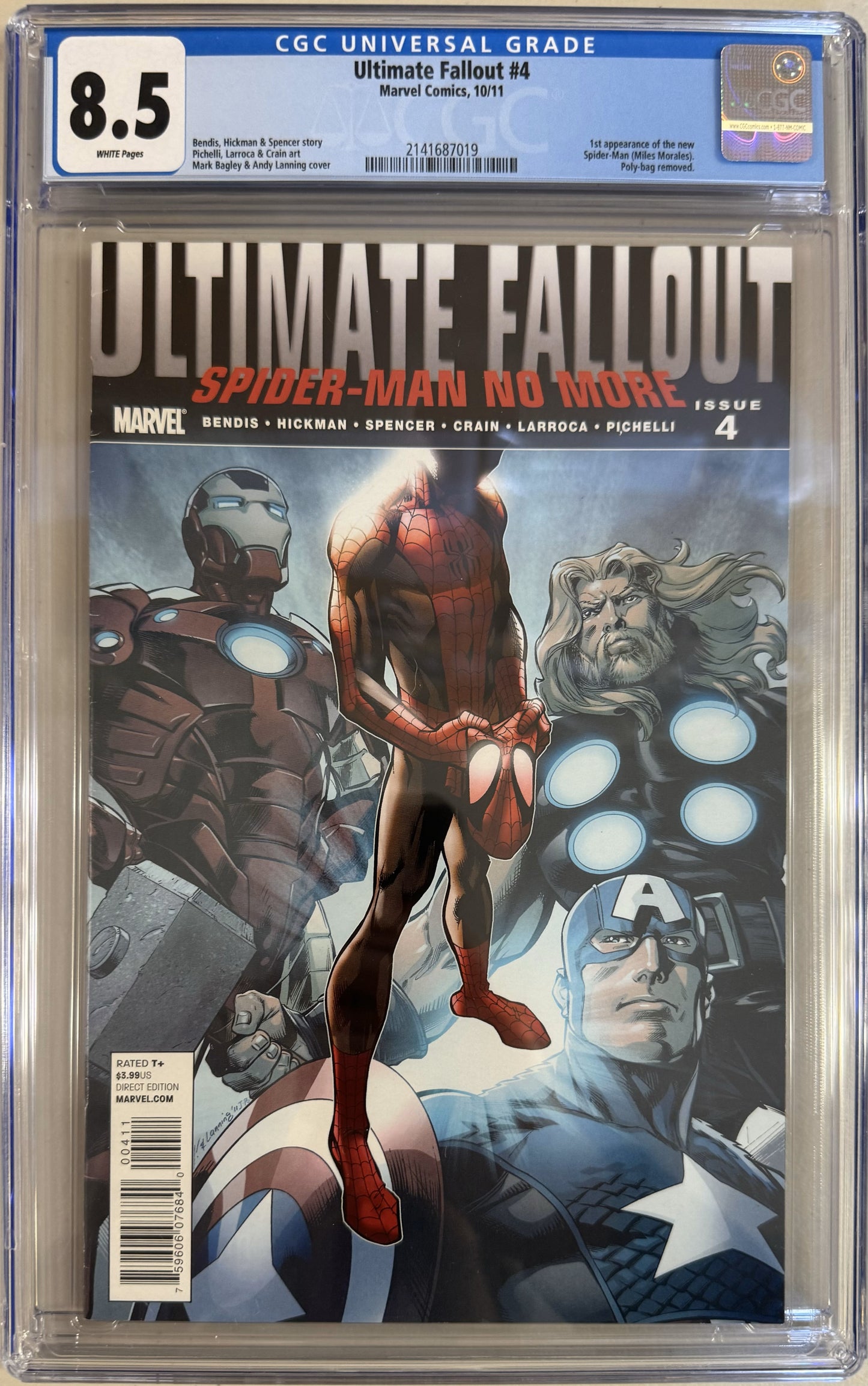Ultimate Fallout #4 - 1st Printing - 1st App. Miles Morales - CGC Graded 8.5