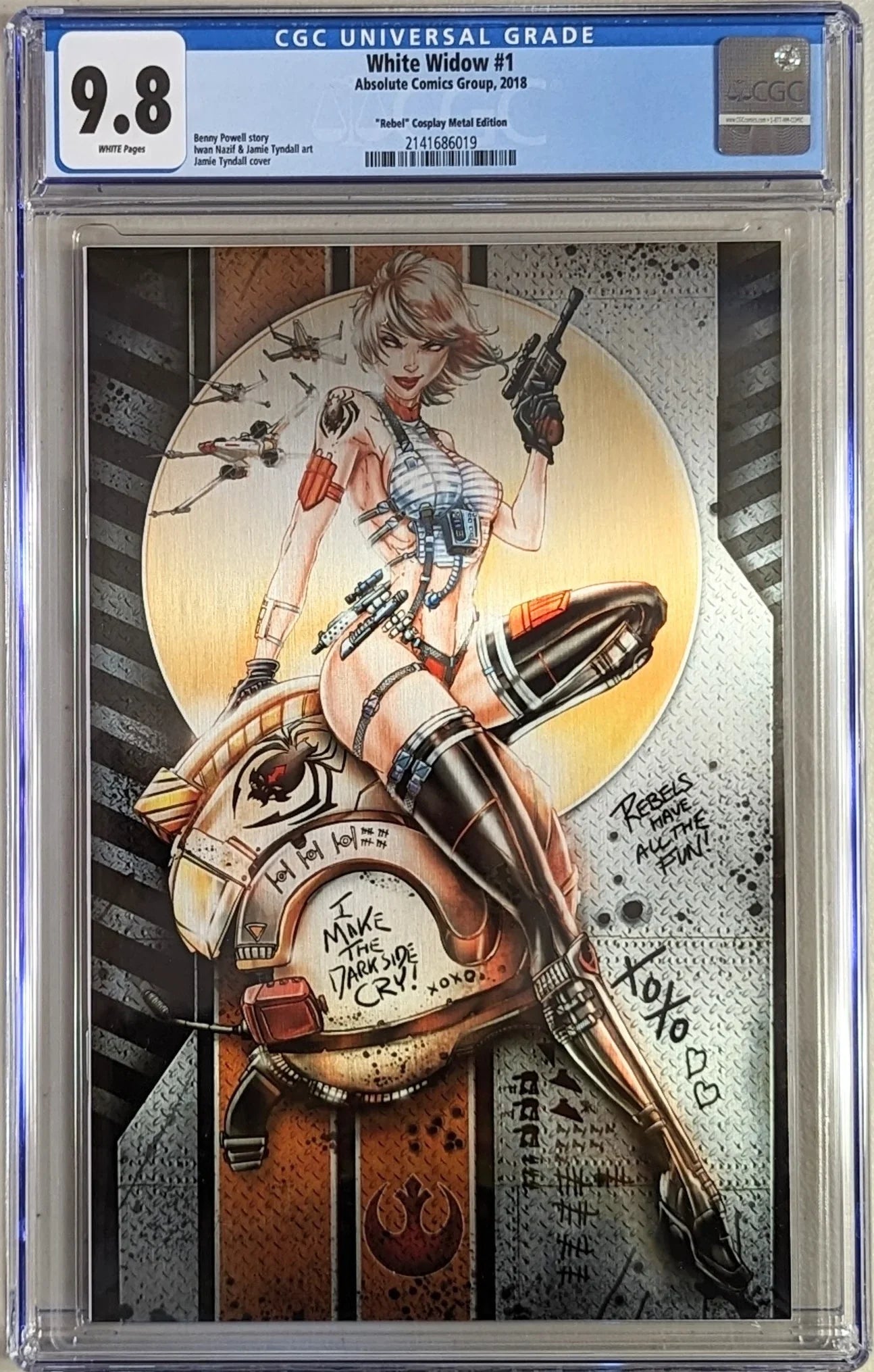 White Widow #1 ""Rebel"" Cosplay Metal Edition - CGC Graded 9.8